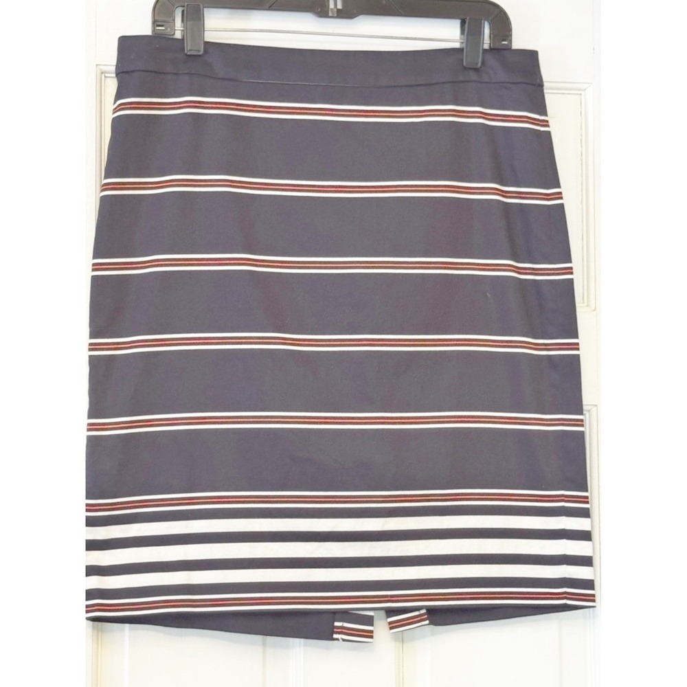 J. Crew Navy Pencil Skirt with Orange and White Stripes